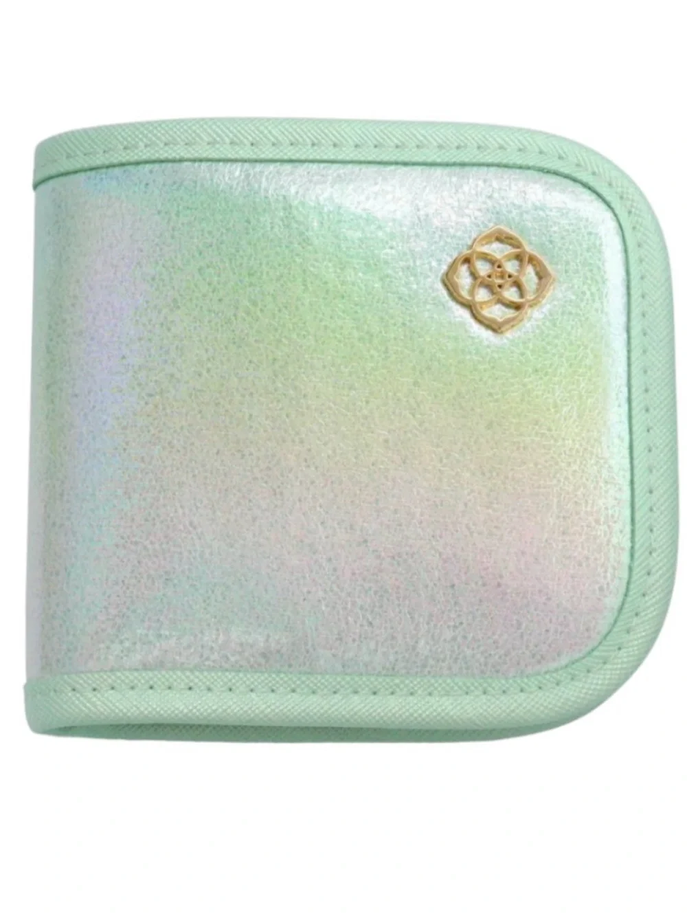 NEW NWT Kendra Scott Iridescent Mint green travel Jewelry/Card Holder Gold Logo
